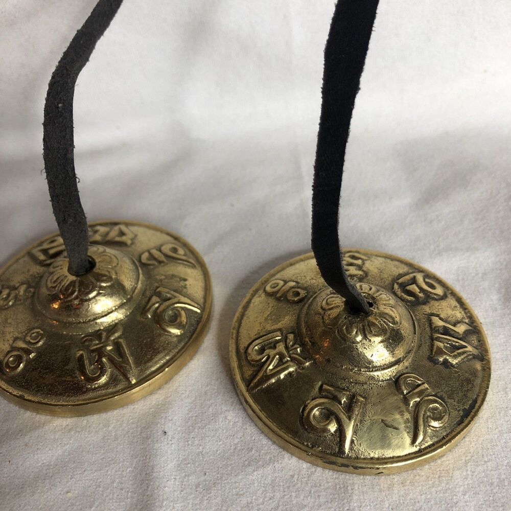 Tibetan Yoga Meditation Cymbals, Hand Manjeera Indian Folk Devotional OM Symbols